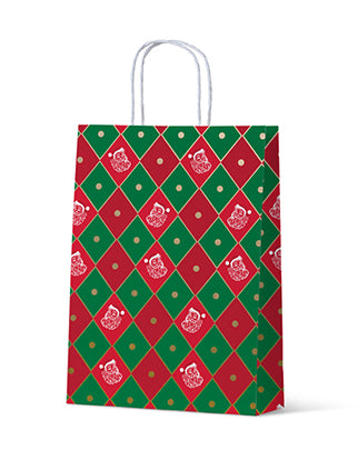 Christmas Santa Diamond Pattern Gift Bags - Large