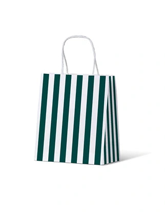Green and White Striped Gift Bag - Small