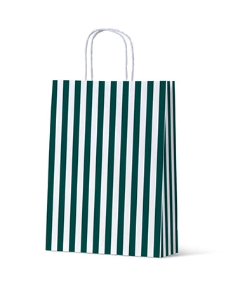 Green and White Striped Gift Bag - Large