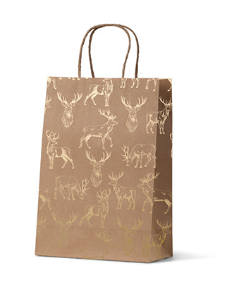 Golden Reindeer Christmas Gift Bag - Medium