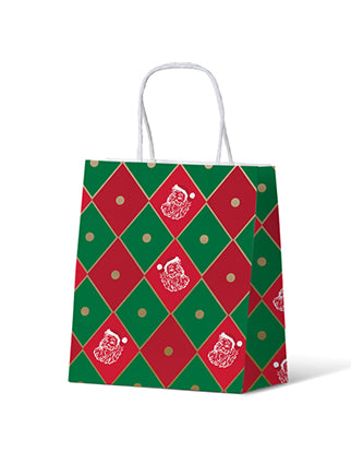 Christmas Santa Diamond Pattern Gift Bags - Small