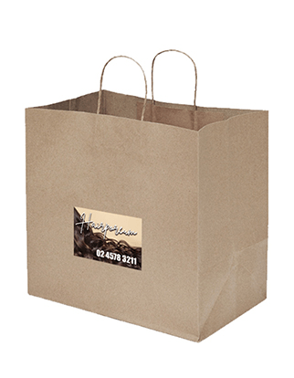 Brown Paper Bag - Takeaway Large with Small Rectangle Sticker Bundle