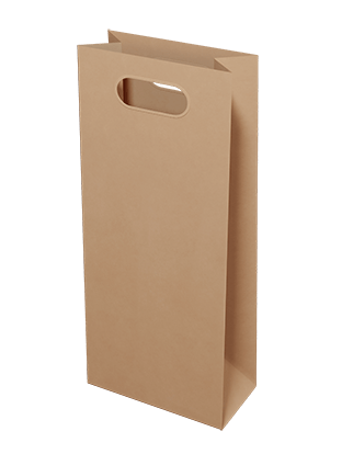 2 Bottle Brown Paper Wine bag with Diecut handle
