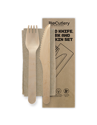 16cm Wood Knife, Fork & Napkin Set